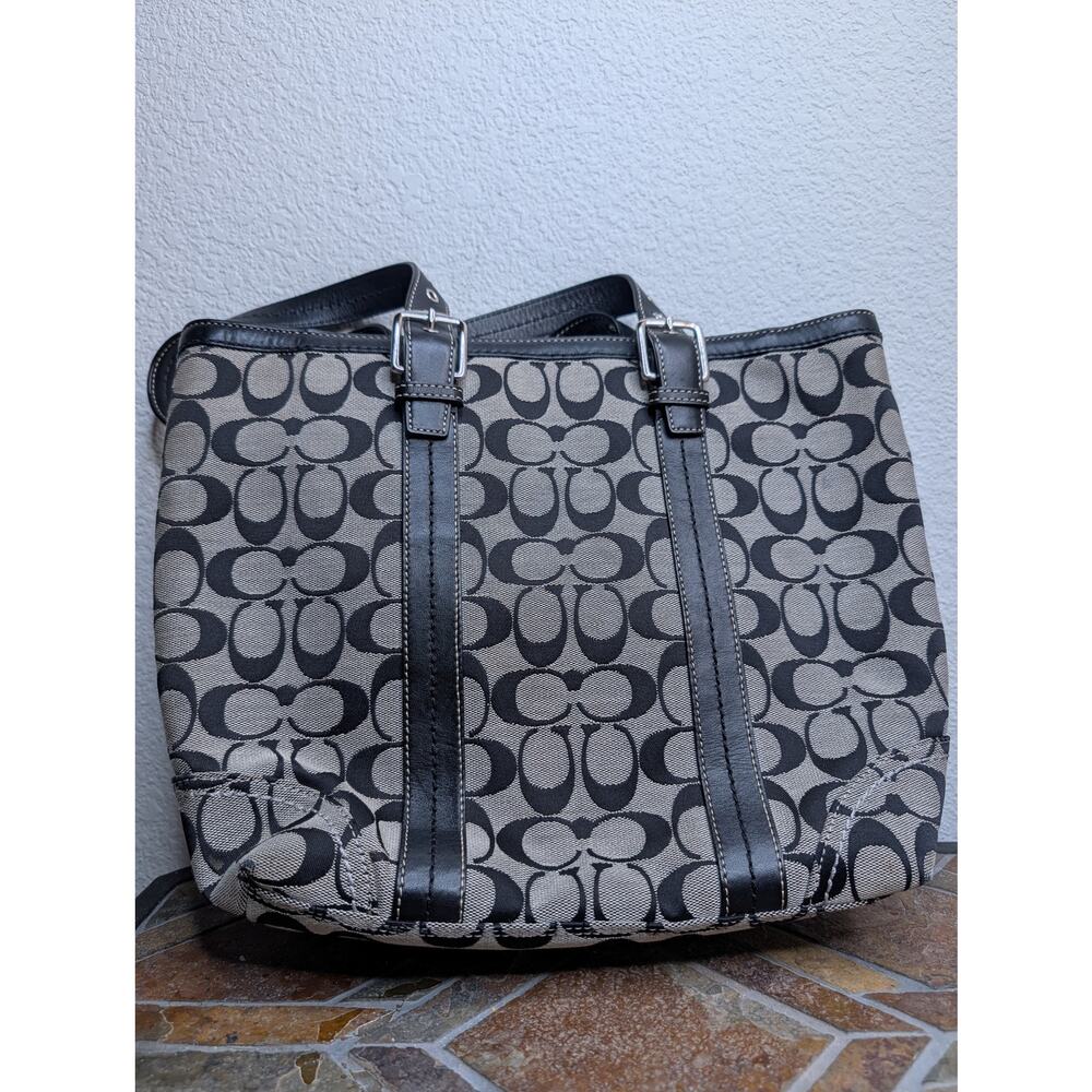 Coach Hamptons Signature F12645 Jacquard Tote Bag Black/Gray Preppy Shoulder